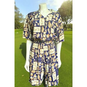 Vintage 80's Cool Rayon Romper Golf‎ Theme M/L Colorful